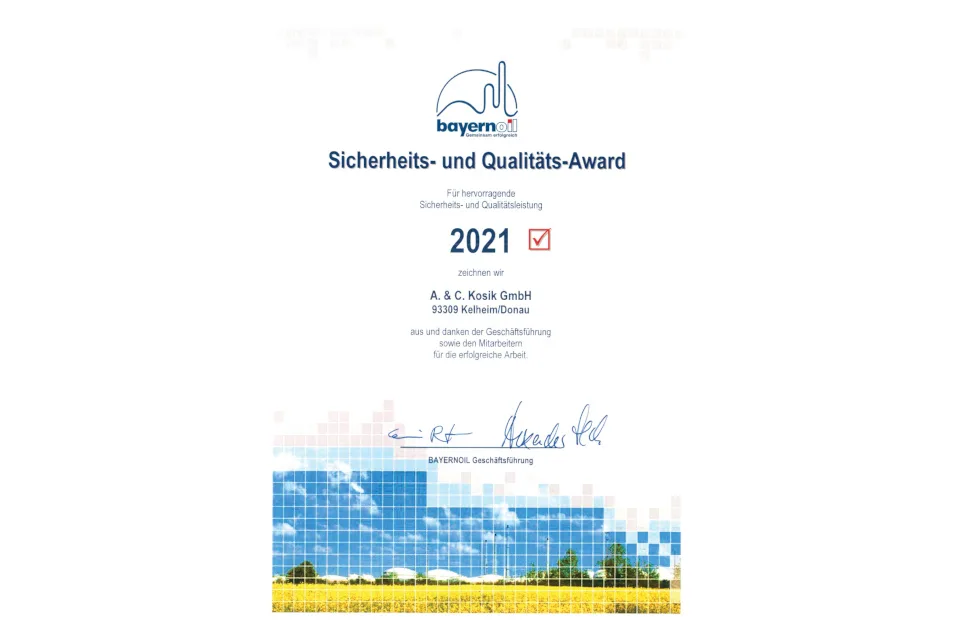 BAYERNOIL: Sicherheits- und Qualitäts-Award